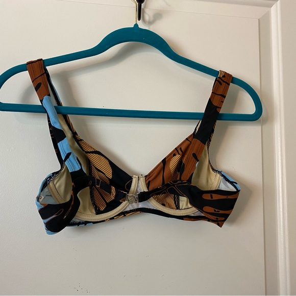 NICOLE K Swimsuit Small 2/6/8 Abstract leaves bikini swimsuit Brown/Sky - Picture 8 of 10